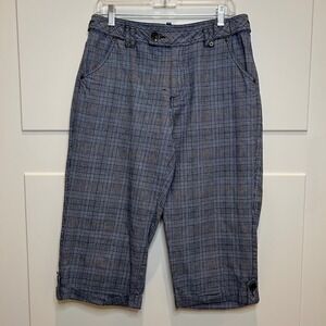 Bamboo Traders Plaid Capri Pants Blue Tan Brown Size 10 Cropped‎ Trousers y2k